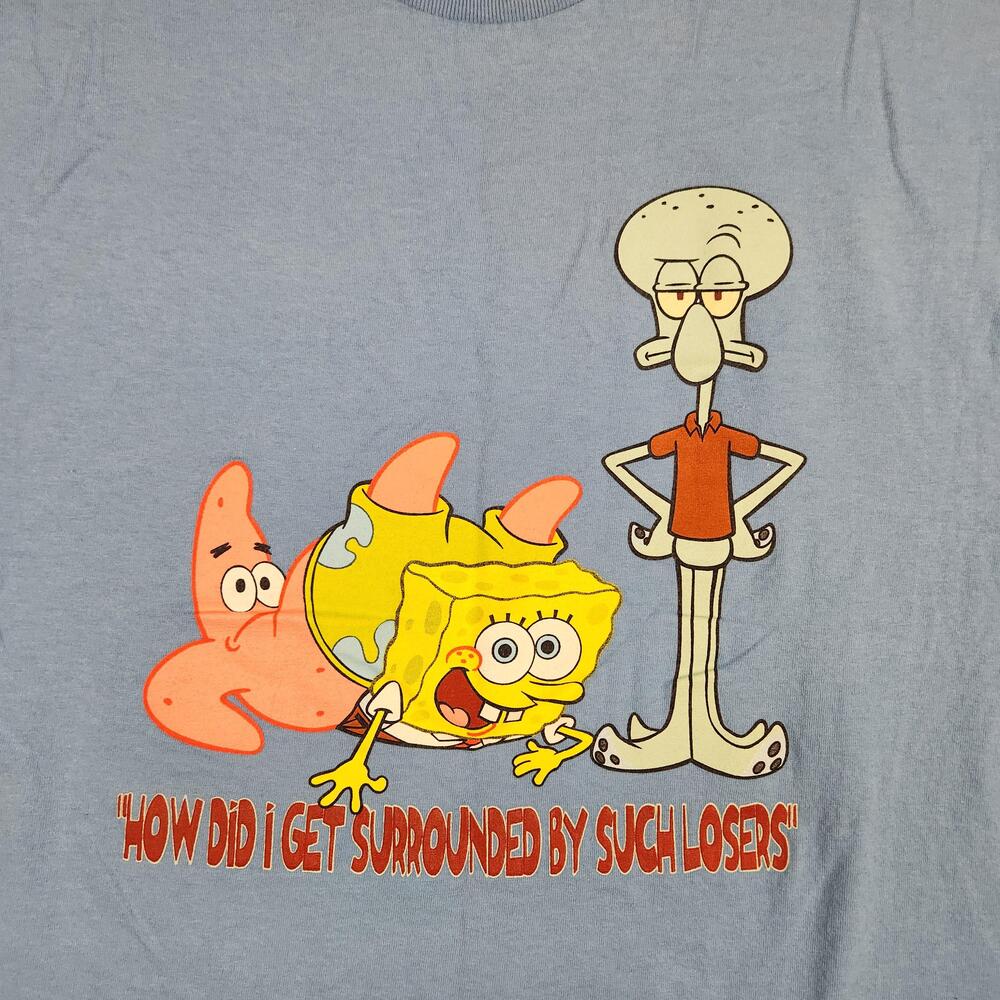 Vintage SpongeBob SquarePants Shirt Mens Large Blue Patrick Squidward Graphic